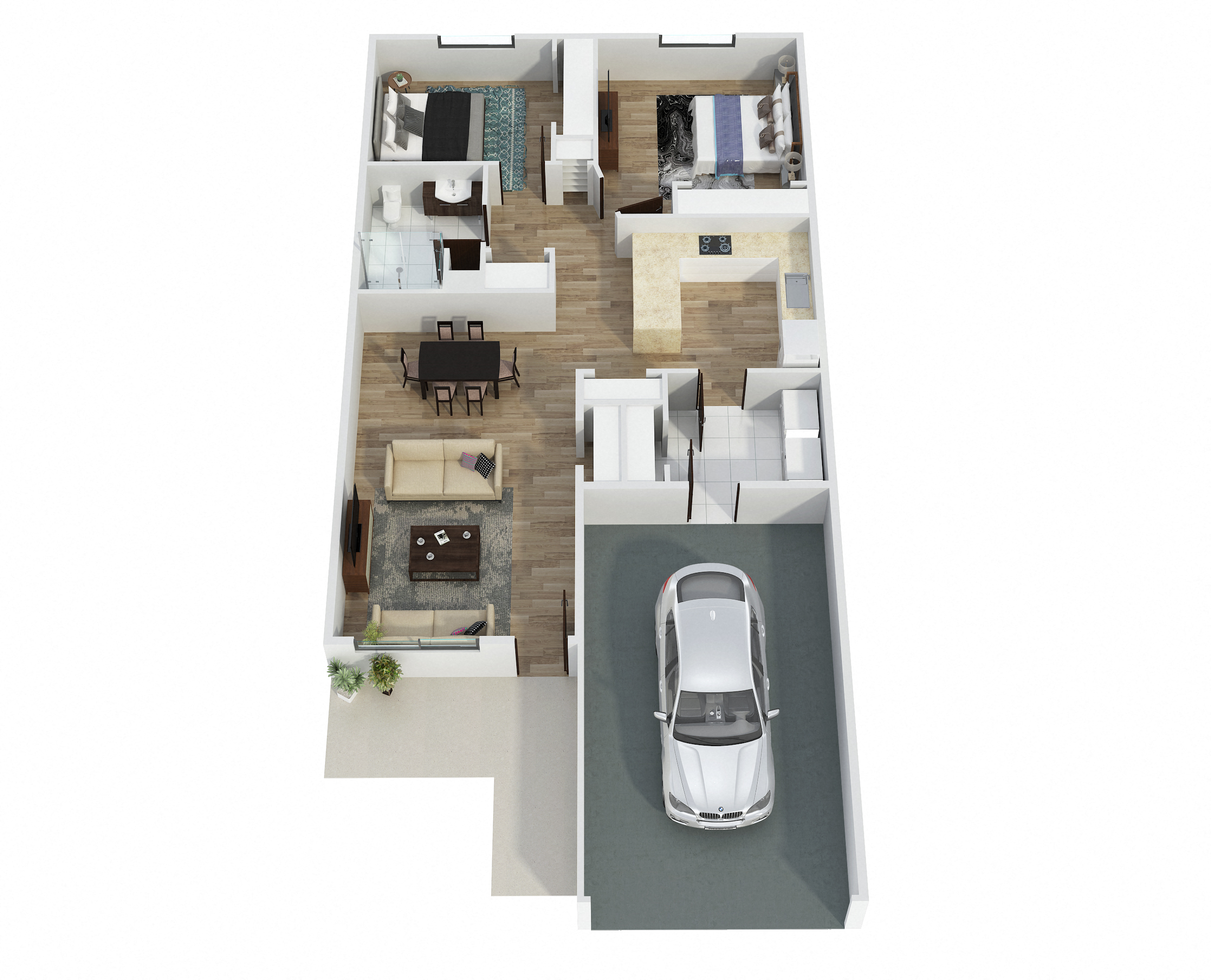 Floor plan for 2 beds, 1 bath, 1050 sqft